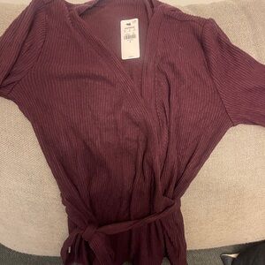 Express Deep Burgundy Ribbed Cardigan